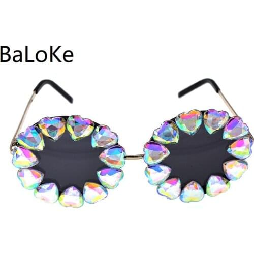 Women Round Crystal Sunglasses Brand Designer Personality Rhinestones Sun Glasses High Quality Shades Oculos De Sol Feminino