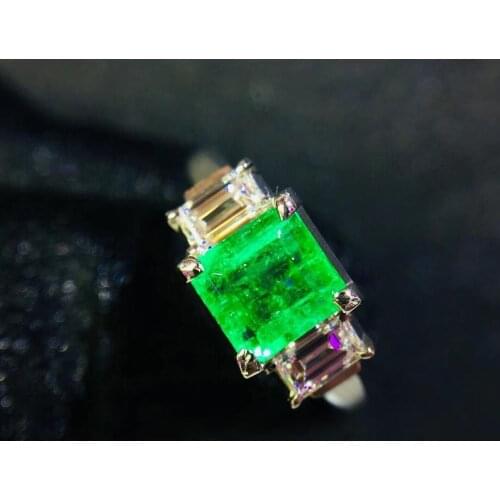 T1021 Fine Jewelry Real Pure Pt900 Platinum 100% Natural Emerald Gemstone 1.23ct Females Wedding Rings for Womens Fine Rings