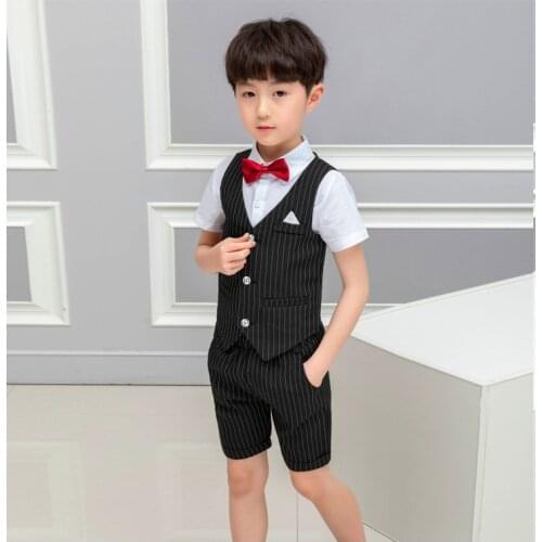 2020 Black Striped Boy Vest with Shorts Set Slim Fit Children Prom Wedding Waistcoat Kid Tuxedo for Wedding Vest with Pants 2pcs