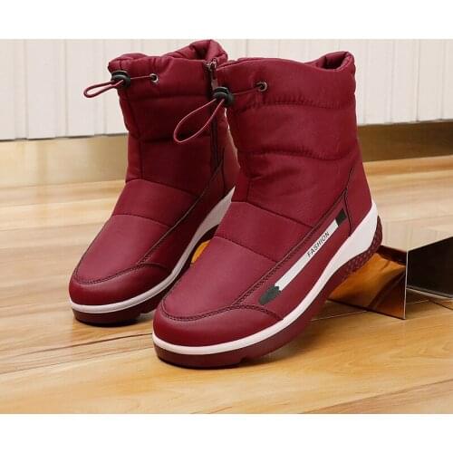 Winter Snow Boots Women Casual Warm Slip on Fur Shoes Patchwork Ankle Boots Women Fashion Wedges Waterproof Botas Mujer