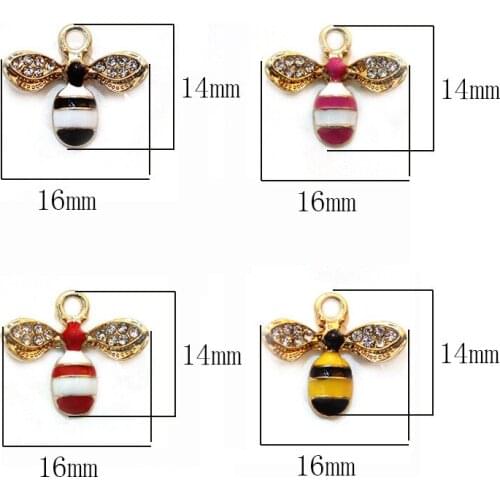 10pcs/Lot Crystal Pink Red Bee 14*16mm Diy Handmade Oil Enamel Charms Design for Jewelry Making Earring Bracelet or Necklace