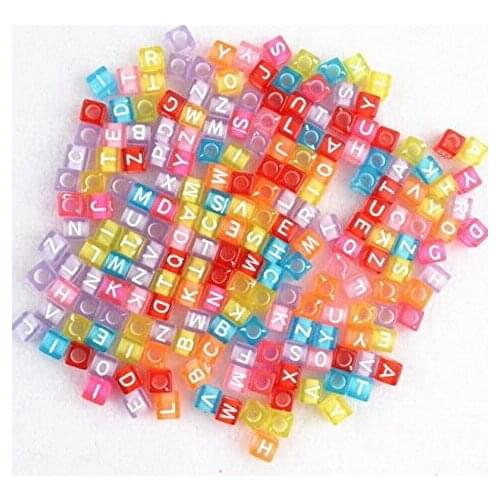 100pcs/bag Assorted English A-Z 26 Letter Design Acrylic Beads, 6/7/10 MM Rainbow Color Perforated Cube Beads Spacer Beading