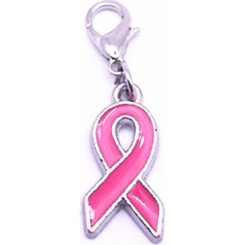 Breast Cancer Awareness Pink Ribbon Charms Pendant With Lobster Clip Charms For DIY Bracelet & Necklace Jewelry Making 100PCS