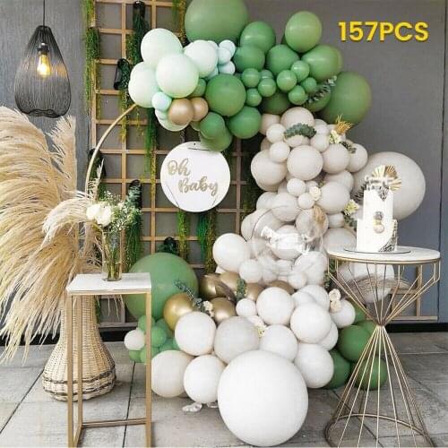 157pcs Avocado Green Balloons Garland Arch Kit Retro Green Chorme Gold Latex Globos Birthday Valentine Wedding Party Decors