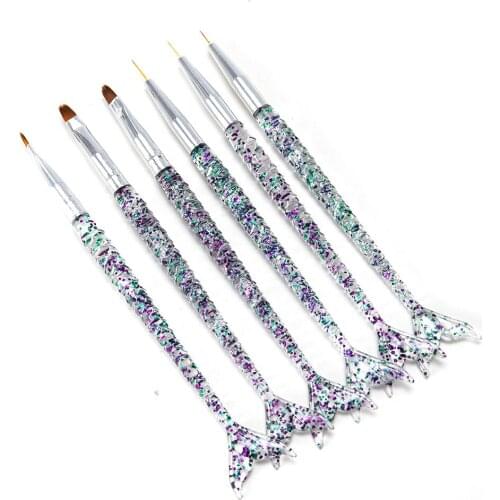 3Pcs DIY Pattern Design Drawing Line Pen Manicure Tool Nail Art Mermaid Handle Liner Painting UV GEL Extension Builder Brush