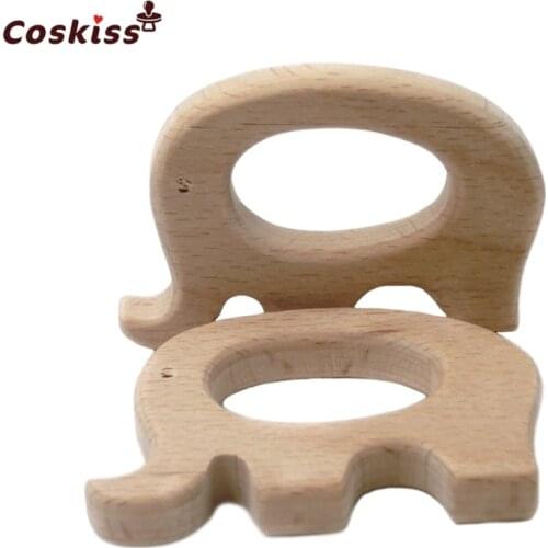 50pcs Beech Wooden Elephant Natural Handmade Wooden Teether DIY Wood Personalized Pendent Eco-Friendly Safe Baby Teether Toys