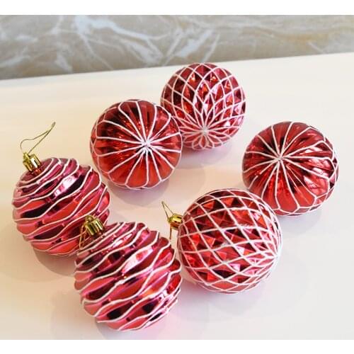 6pcs 8cm Christmas Balls Big Plastic Shatterproof Christmas Tree Decorations Large Hanging PVC Ball Bauble For Xmas Home Party