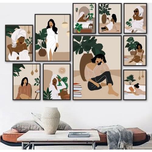 Abstract Fashion Girl Reading Bath Makeup Vintage Nordic Poster Wall Art Print Canvas Painting Decor Pictures For Living Room