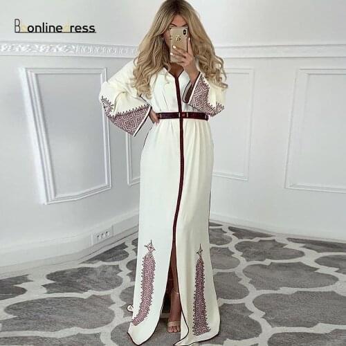 Bbonlinedress Elegant Moroccan Kaftan Evening Dress 2020 Embroidery Crystal Belt Mermaid Kaftan Arabic Formal Party Gowns