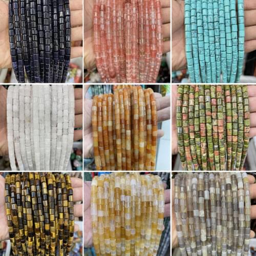 Natural Stone 6x6mm Tube Loose Spacer Beads For Jewelry Making DIY Accessorries Bead For Bracelet Rose Quartzs Tiger Eye Agates