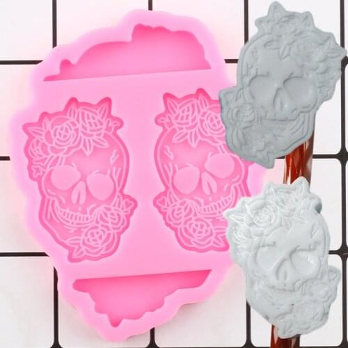 Skull Head Straw Topper Silicone Mold Skeleton Rose Flower Jewelry Pendant Keychain Epoxy Resin Molds Fondant Chocolate Mould