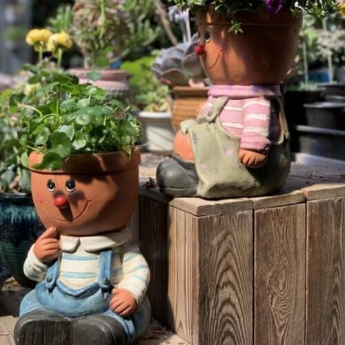 Nordic Creative Resin Cartoon Character Human Face Art FlowerPot Vases Room Desktop PlantsPot Home Decoration Accessories Crafts