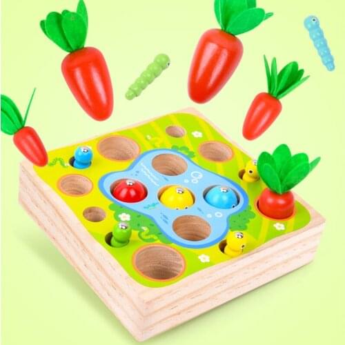 Wooden Montessori Toys Carrots Shape Size Sorting Developmental Gifts Carrot Baby Fishing Catching Matching Game Educational Toy