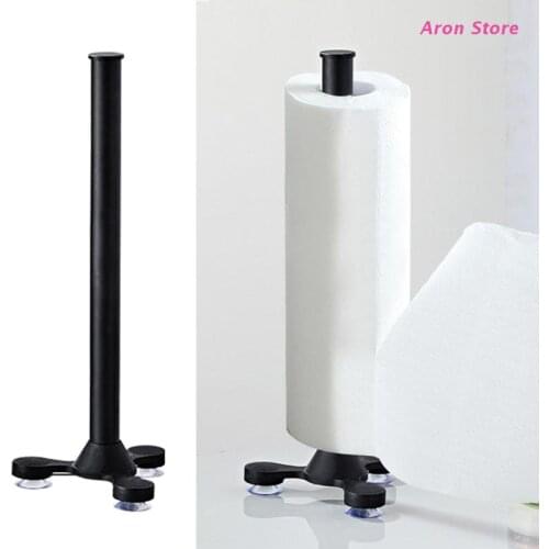 Space Aluminum Bathroom Paper Towel Holder Simple Countertop Paper Roll Holder Kitchen Plastic Wrap Holder With Suction Cup Base