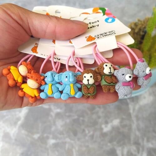 2PCS New Cute Cartoon Calf Monkey Princess Headwear Kids Elastic Hair Bands Children Ropes Girls Accessories Baby Headdress