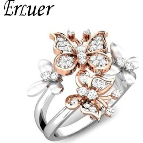 ERLUER Fashion refinement butterfly Silver Color Crystal Zircon Rings for Women girl Love birthday Gifts Jewelry insect ring