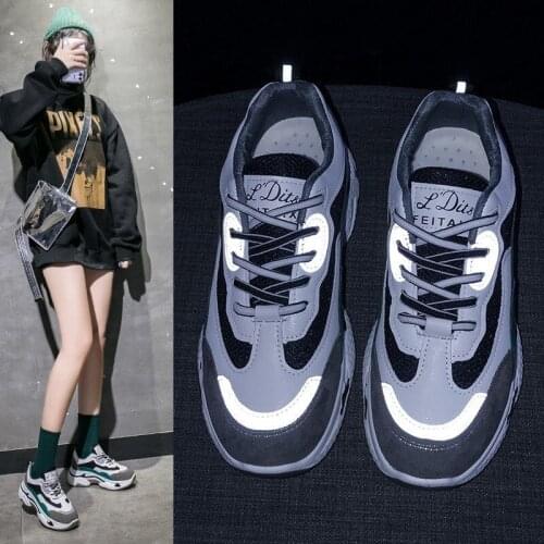Spring Autumn New Women Casual Shoes Platform Fashion Reflective Sport Breathable Outdoor Chunky Sneakers Mujer Tenis Zapatillas