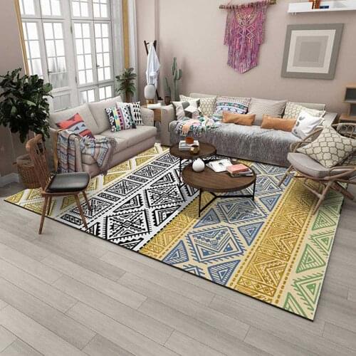 Square Rug Non-slip Bohemian Geometric Style Pattern Area Floor Mat Home Floor Mat Living Room Bedroom Floor Protection