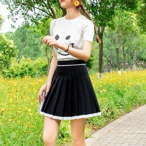 Fashion Skirt short midi skirt All-match sexy mini pleated skirt female high waist contrast color skirt sports casual skirt