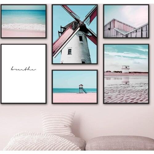 Sea Sand Windmill House Quotes Landscape Wall Art Canvas Painting Nordic Posters And Prints Wall Pictures For Living Room Decor