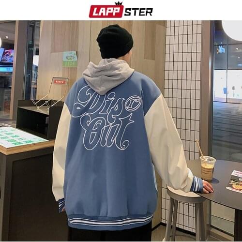 LAPPSTER Men Embroidery Letter Leather Varsity Jacket 2021 Mens Japanese Streetwear Baseball Jacket Male Oversized Windbreaker