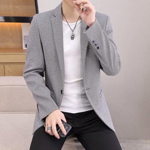 2022 Fall Winter Men New Trendy Slim Fit Leisure blazert Youth Fine Plaid Handsome blazer