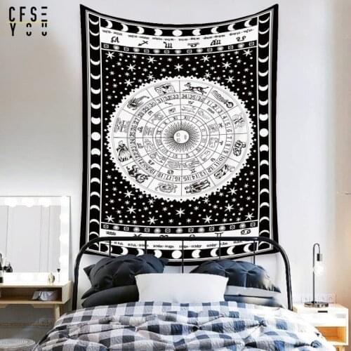 Wall Hanging Black White Horoscope Zodiac Tapestry Hippie Bedding Astrology Indian Mandala Decor Aesthetic Art Hippie Blanket