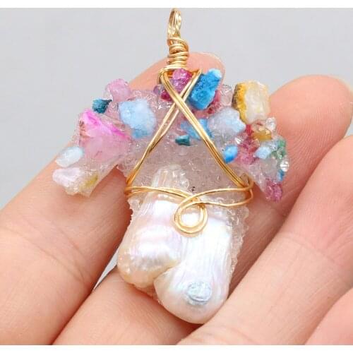 Irregular Round Gold Thread White With Colored Pearl Pendant DIY Elegant Necklace Sweater Chain Exquisite Gift Making 35x55mm