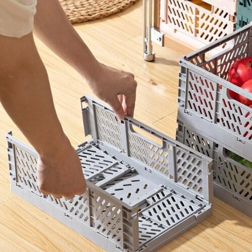 2021 New Desktop Folding Plastic Storage Box Shopping Basket Toy Snack Dormitory Artifact Household Finishing Accessories