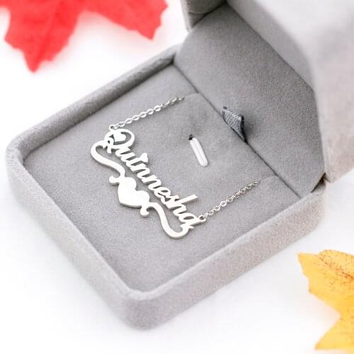 Factory Sale Stainless Steel Personalized Name Necklace with Heart Charms Fashion Women Men`s Jewelry Any Name Plate Necklaces