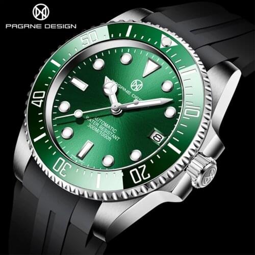 PAGREN DESIGN Luxury Brand Sport Automatic Mens Watches 300m Waterproof Diving Swim Professional Sapphire Mechanical Wriswatch