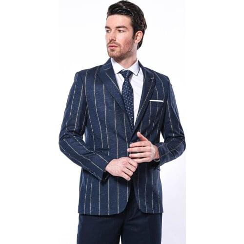 Striped Navy Blue Slim-Fit Blazer
