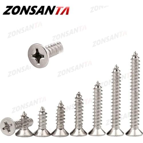 ZONSANTA M1.4 M1.7 M2 M2.3 M2.6 M3 M4 M5 M6 304 Stainless steel Cross recessed countersunk Flat head tapping screws Wood Screw