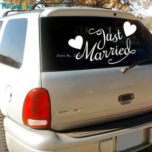 Just Married with Hearts Car Sticker Quote Wall Decal Vinyl Art Decor Removable Poster YT6297
