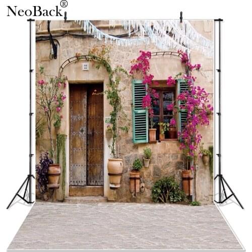 Thin Vinyl Meditterranean Floral Window Door Backgrounds Photography Backdrops Vinyl Printed Photo Studio Background P2394