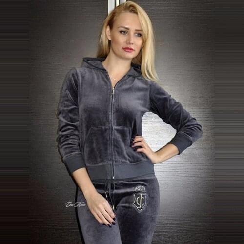Spring/Fall 2021 Womens Brand Velvet Fabric Tracksuits Velour Female Hoodies Tops and Pants Size S - XL
