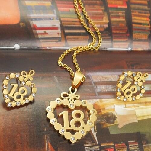 316L Stainless Steel Jewelry Wedding Party,18 Mitzvah gifts zircon Earrings Pendant Necklace set EV-G214