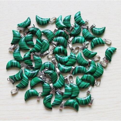 Green Malachite Stone Free Shiping Wholesale 30Pcs Moon Shape Charms Beads Pendants DIY Jewelry Making For Women