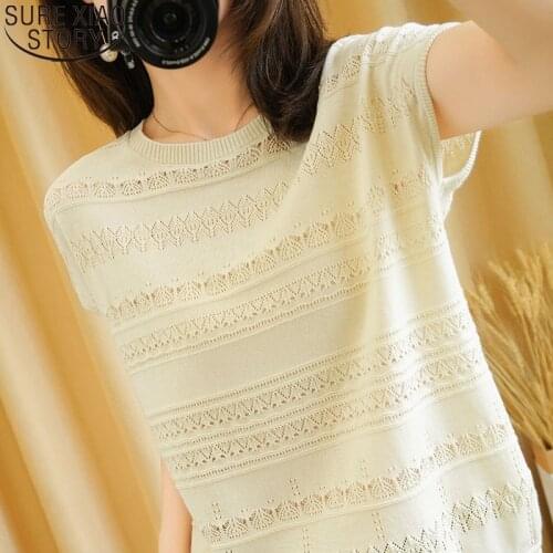 Cotton T-shirt Women 2021 Summer New Round Neck Pullover Pure Color Knitwear Plus Size Casual Tops Short Sleeve Tees 14642
