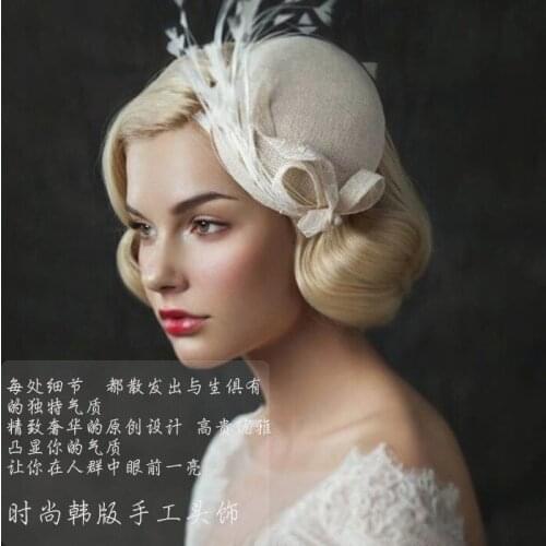 AliExpress selling linen bride feather hat hairpin British lady exaggerated headdress hat bride Wedding Veils