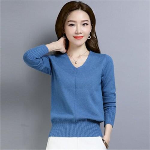 Plus Size 3XL Womens V Neck Pullovers Sweaters 2021 Spring Korean Style Solid Color Jumper Female Knitted Tops Sueters De Mujer
