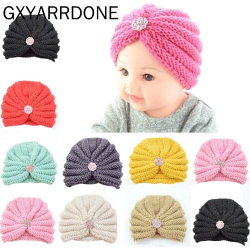 12pcs Stylish Autumn Winter Warm Baby Toddler Braided Crochet Wool Knitted Beanie Beret Ski Ball Cap Baggy Crystal Flower Hat