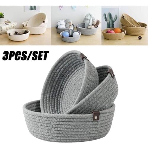 3Pcs Woven Storage Basket Sundries Clothing Cosmetic Organizer Book Toy Snacks Desktop Organizer
