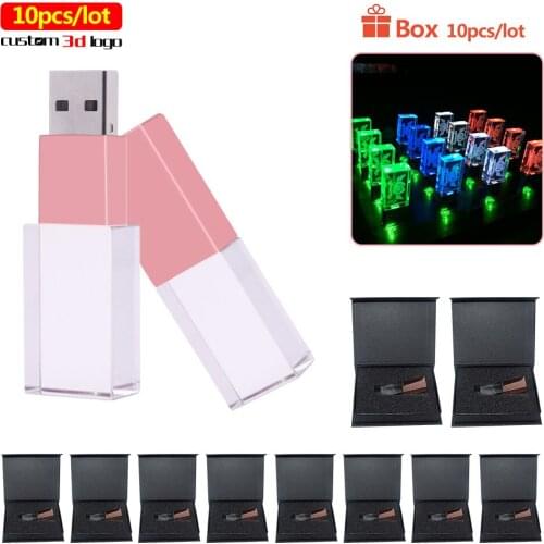 30pcs/lot Free LOGO Crystal USB with Box Flash Drive 16GB 32GB 64GB 128GB Pendrive 4GB 8GB high speed flash drive memory Sticks