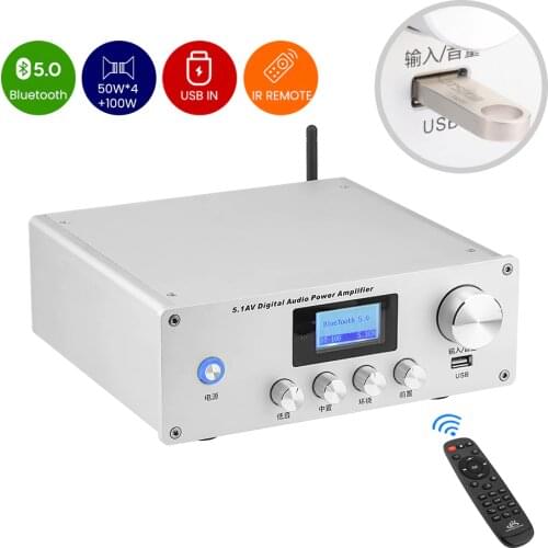 5.1 AV Digtal Audio Power Amplifier 2*100W + 4*50W Subwoofer Amplifier HDMI4K DTS Decoder Amplifier Lossless Music USB Playback