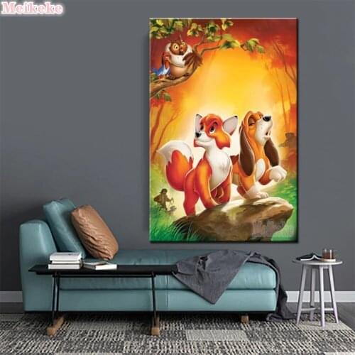5D DIY Full Round/Square Diamond Painting Cartoons "Fox & Hound "3D Embroidery Cross Stitch Rhinestone Mosaic Home Decor