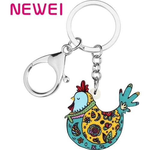 Newei Acrylic Floral Cock Chicken Rooster Keychains Big Farm Animal Keyring Jewelry For Women Girls Kid Wallet Handbag Accessory
