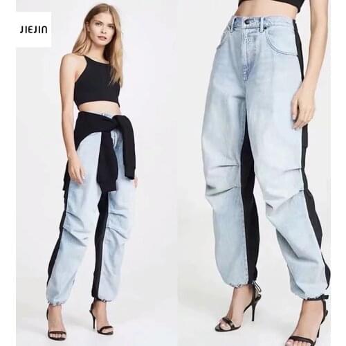 Patchwork Cargo Pants High Waist Jeans Women Jean Hip Hop Cargo Trousers Femme Korean Streetwear Version Denim Cargo Pants