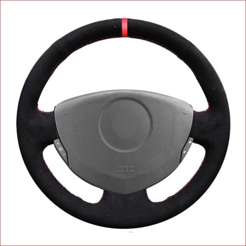 RED Marker Black Suede Steering Wheel Cover for Renault Clio 2 2001 2002 2003 2004 2005 Dacia Sandero 2008 2009 2010 2011 2012
