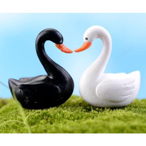 Black White Swan Animal Miniature Fairy Garden Home Houses Decoration Mini Craft Micro Landscaping Decor DIY Accessories